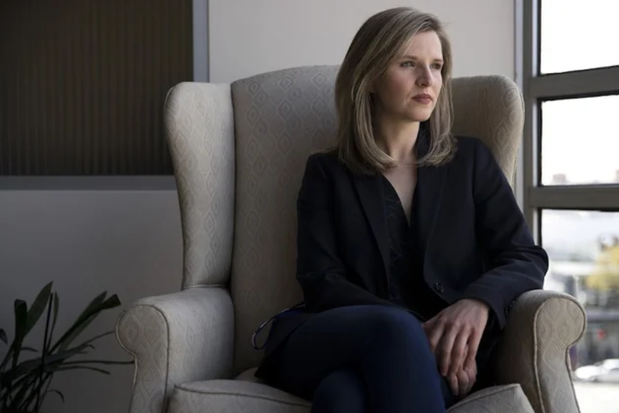 Tara westover sitting on a couch