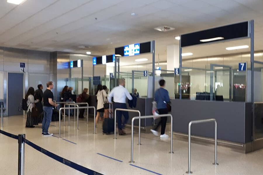Passport control at an airport