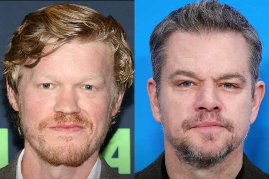Side-by-side close-up photo of two men with facial hair and neutral expressions. The man on the left has wavy reddish-blonde hair and a light beard, while the man on the right has short grayish hair and a trimmed beard.