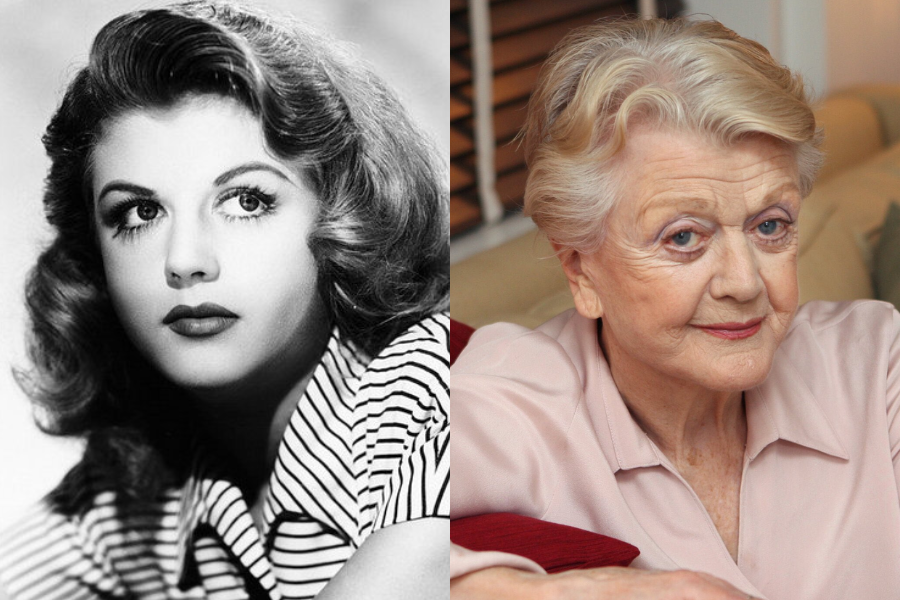 Vintage black-and-white portrait of a woman with voluminous wavy hair, next to a color photo of the same woman as a senior with short, neatly combed hair, wearing a pink blouse.