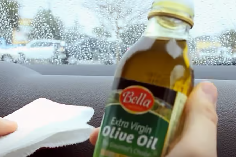 Olive oil on car dashboard