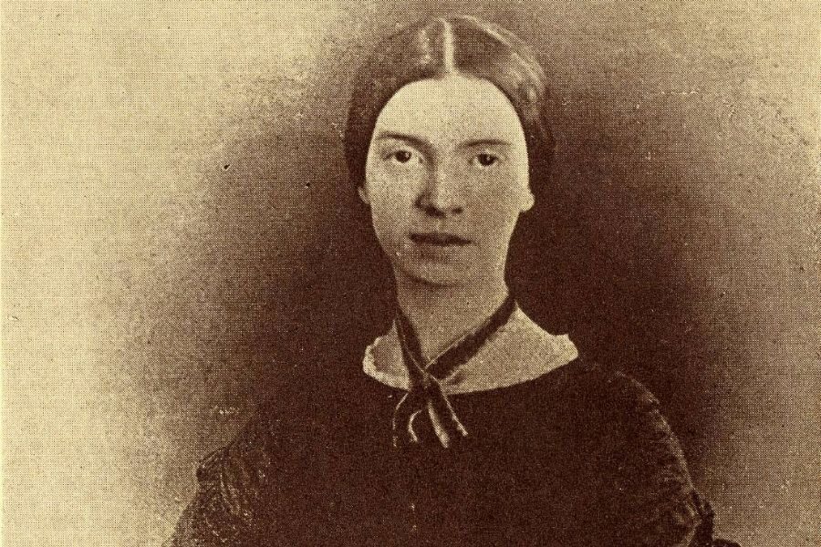 Sepia-toned portrait of a woman in 19th-century attire with a calm, thoughtful expression. She has dark hair parted in the middle and wears a white collar.