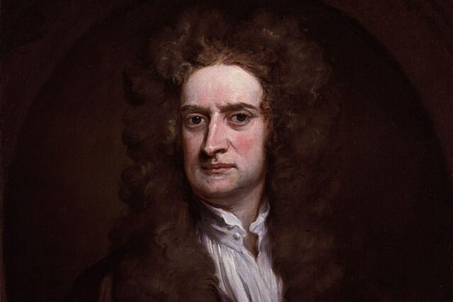 A portrait of a man with long curly hair, wearing a dark robe and a white shirt. He has a serious expression, set against a dark, muted background.