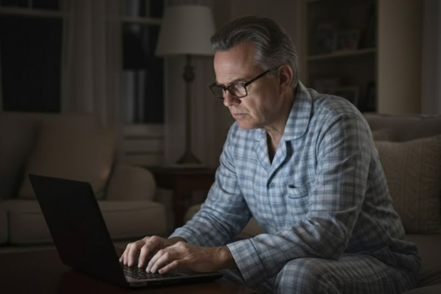 Eldelry man surffing the web 